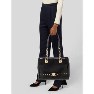 Versace Black Nylon Shoulder‎ Bag Gold Chain Studded Handbag Tote Designer Purse